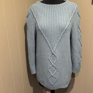 Karl Lagerfeld sky blue ribbed basket weave twisted rope pattern knit sweater. S